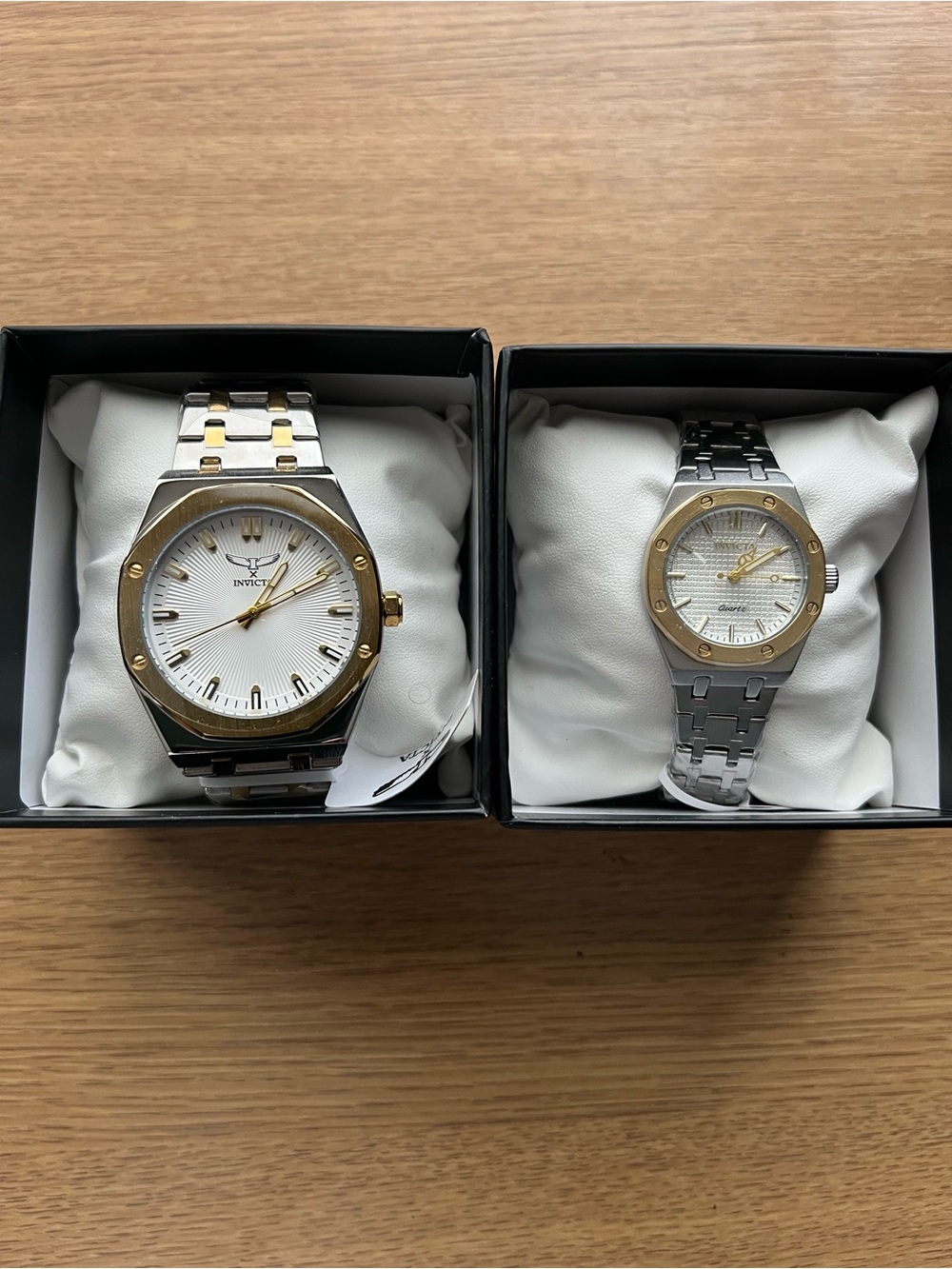 Invicta Two-Tone Silver and Gold Men’s and Women’s Watch Set with White Dial